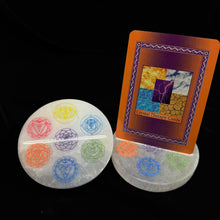 Load image into Gallery viewer, *Selenite Mixed Color Chakra | Round Plate | 10cm | Morocco