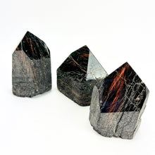 Load image into Gallery viewer, Black Tourmaline w/ Hematite Waves | Polished Generator Point | Brazil