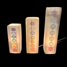 Load image into Gallery viewer, *Selenite Lamp | Chakra Colored | Morocco | Choose a Size!