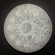 Load image into Gallery viewer, Moon Phase Selenite Round Crystal Charging Plate | 15 cm | Choose a Style | Morocco