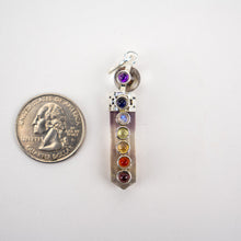Load image into Gallery viewer, Chakra Pencil Point Pendant w/ Crystal Ball | 4mm Cabochons | Silver Alloy | India