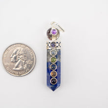 Load image into Gallery viewer, Chakra Pencil Point Pendant w/ Crystal Ball | 4mm Cabochons | Silver Alloy | India
