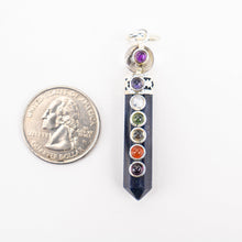 Load image into Gallery viewer, Chakra Pencil Point Pendant w/ Crystal Ball | 4mm Cabochons | Silver Alloy | India