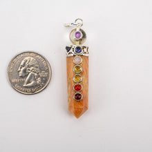 Load image into Gallery viewer, Chakra Pencil Point Pendant w/ Crystal Ball | 4mm Cabochons | Silver Alloy | India