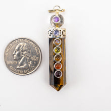 Load image into Gallery viewer, Chakra Pencil Point Pendant w/ Crystal Ball | 4mm Cabochons | Silver Alloy | India