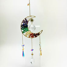 Load image into Gallery viewer, Moon Shaped Crystal Suncatcher | 17&quot;
