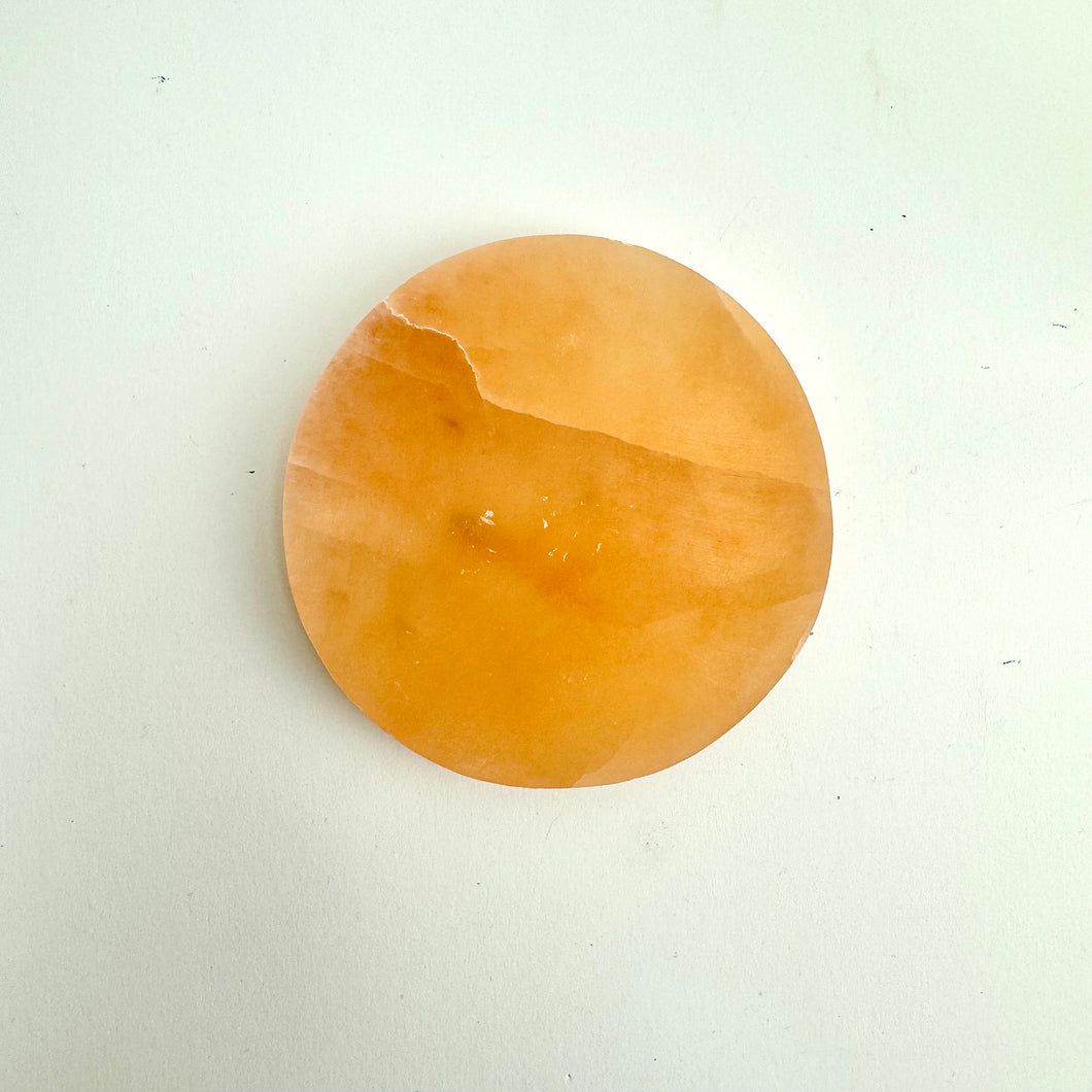 Peach Selenite Round Crystal Charging Plate  |  10cm  |  Morocco