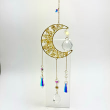 Load image into Gallery viewer, Moon Shaped Crystal Suncatcher | 17&quot;
