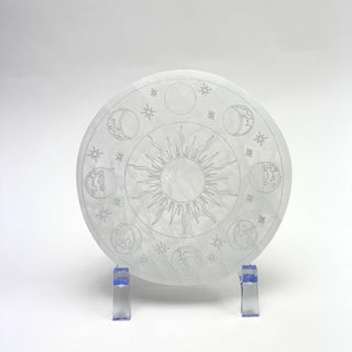 Moon Phase Selenite Round Crystal Charging Plate | 15 cm | Choose a Style | Morocco