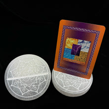 Load image into Gallery viewer, *Ohm Mandala Selenite Round Crystal Charging Plate | 10 cm | Morocco
