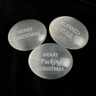 Holiday Selenite Palm Stones  |  Singles  |  (6-7cm)
