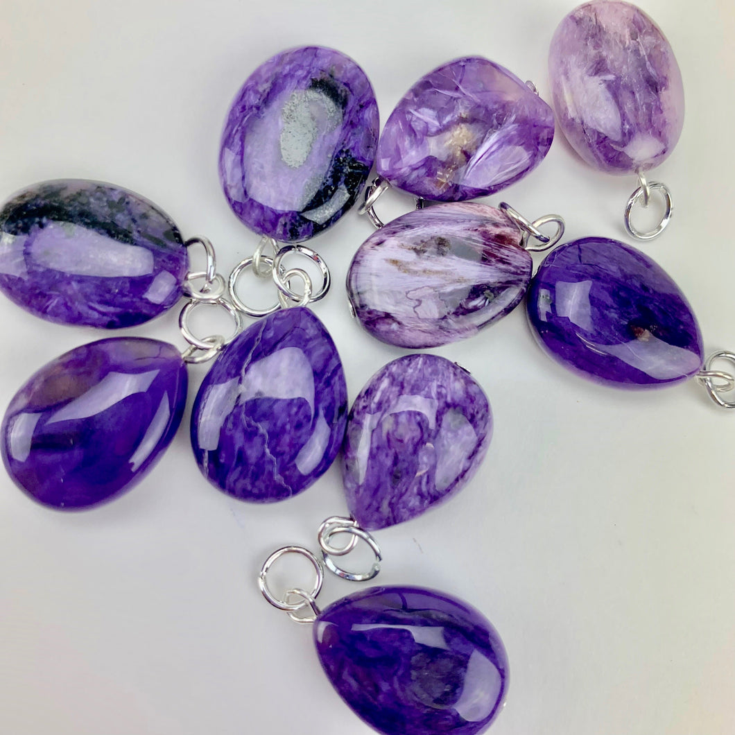 Charoite Oval Pendants with Silver Bail
