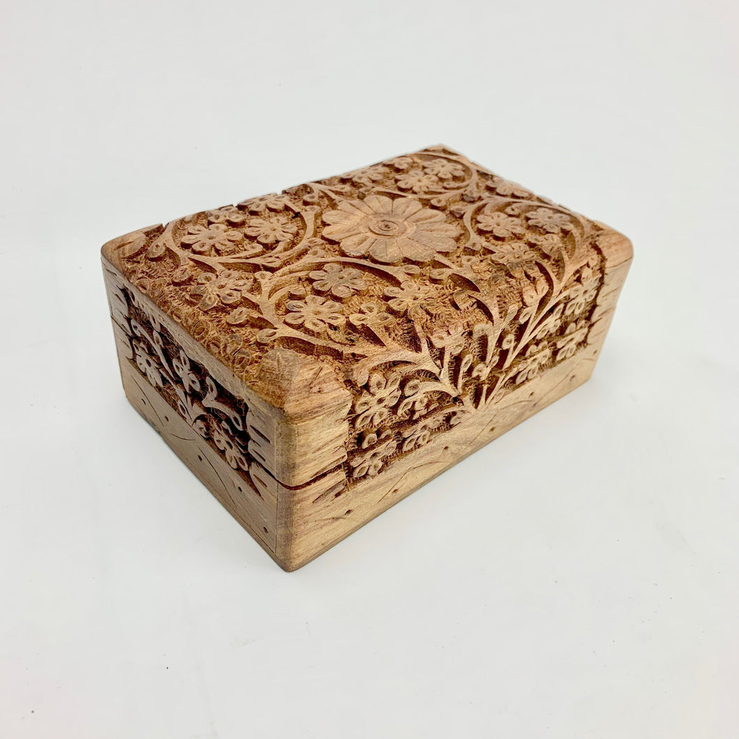 Deep Carved Sunflower Wooden Crystal Box