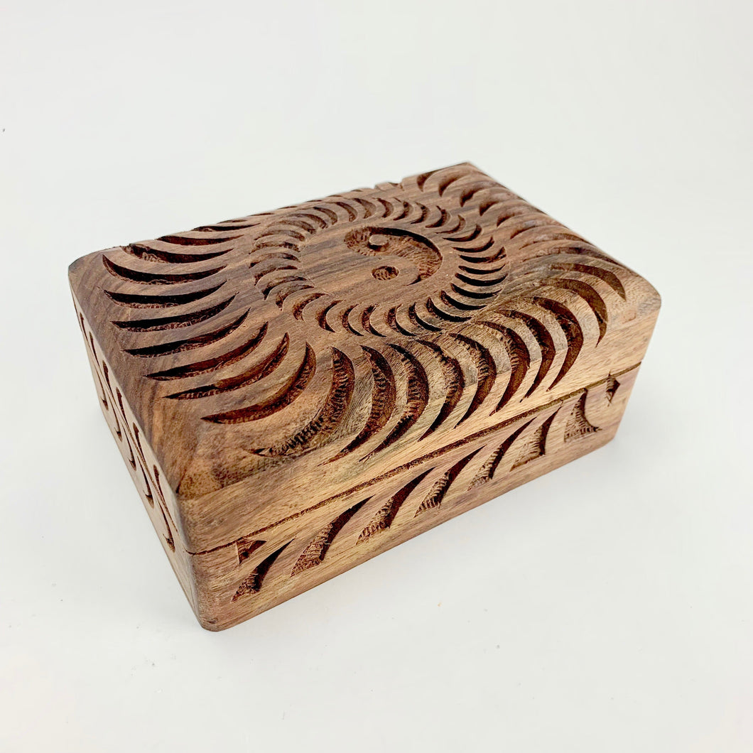 Yin & Yang Carved Wooden Crystal Box