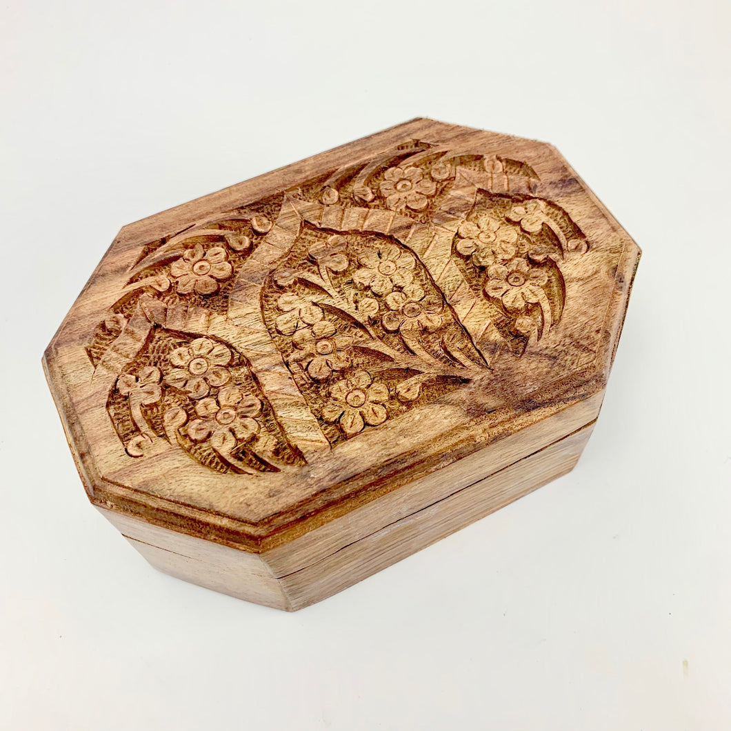 Floral Carved Wooden Faceted Crystal Box