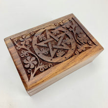 Load image into Gallery viewer, Pentagram Carved Wooden Crystal Box
