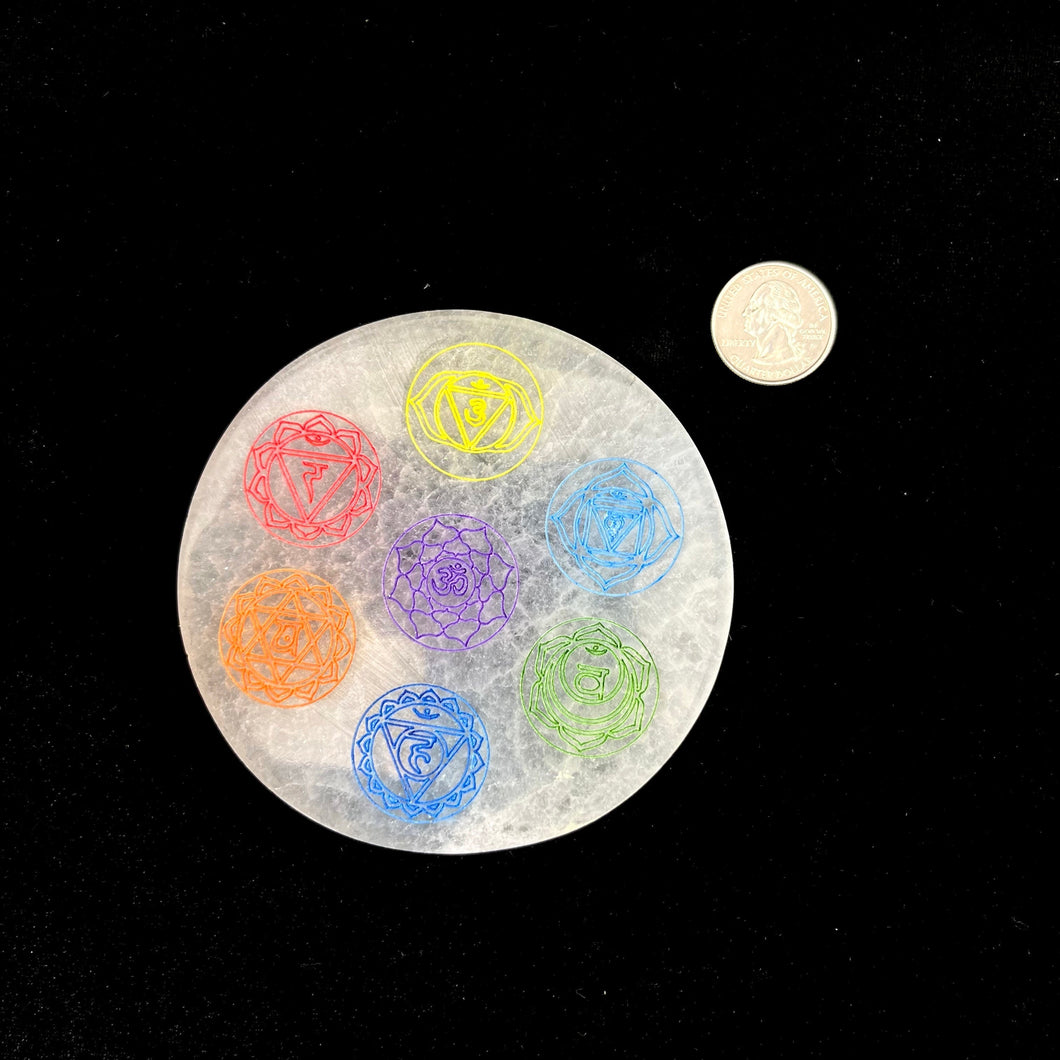 *Selenite Mixed Color Chakra | Round Plate | 10cm | Morocco