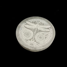 Load image into Gallery viewer, *Selenite Incense Stand | Dragonfly Etched | 10 cm | Morocco
