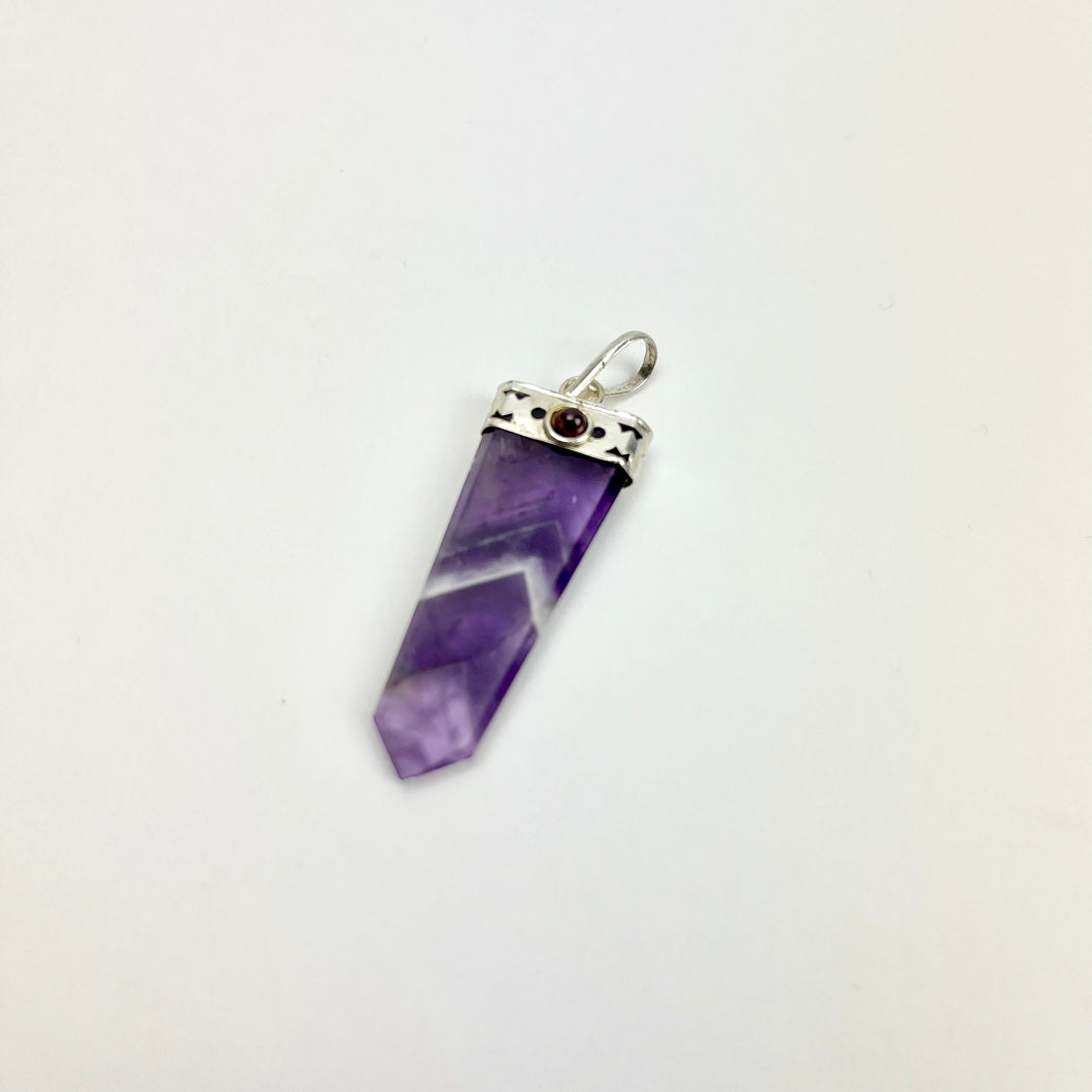 Gemstone Flat Tapered Pendant w/ Garnet Cabochon