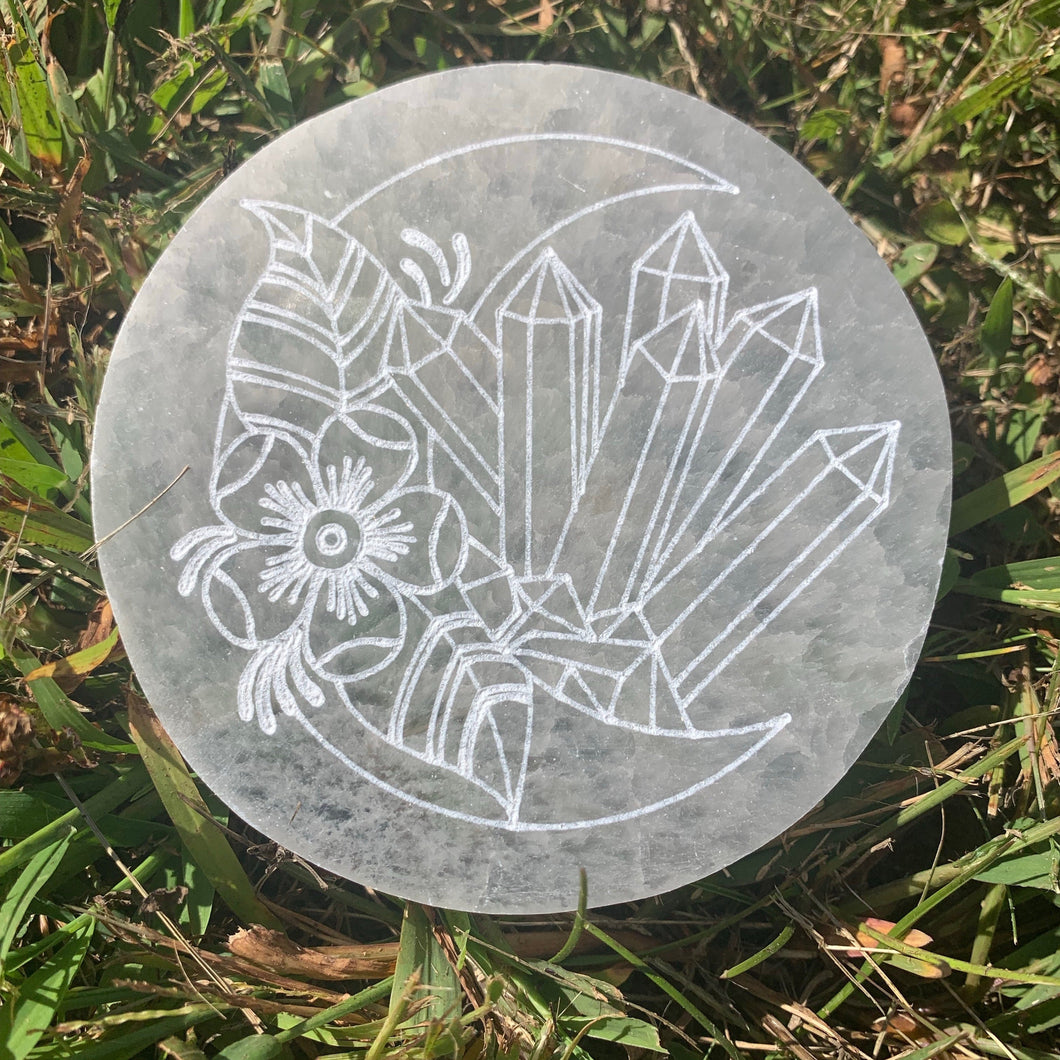 Crystal Moon Selenite Round Charging Plate | 10 cm | Morocco