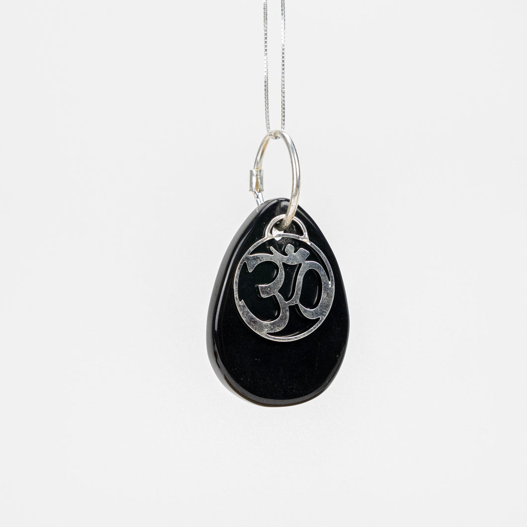 Black Agate Silver Alloy Symbol Pendant