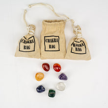 Load image into Gallery viewer, Gemstone Chakra Pouch w 7 Chakra Tumbled Stones &amp; Printed Bag
