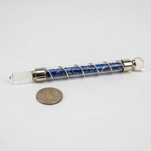 Load image into Gallery viewer, Lapis Lazuli | Wire Wrapped Healing Wand | Silver Glass Tube w/ Faceted Quartz Points &amp; Gem Chips | 145mm
